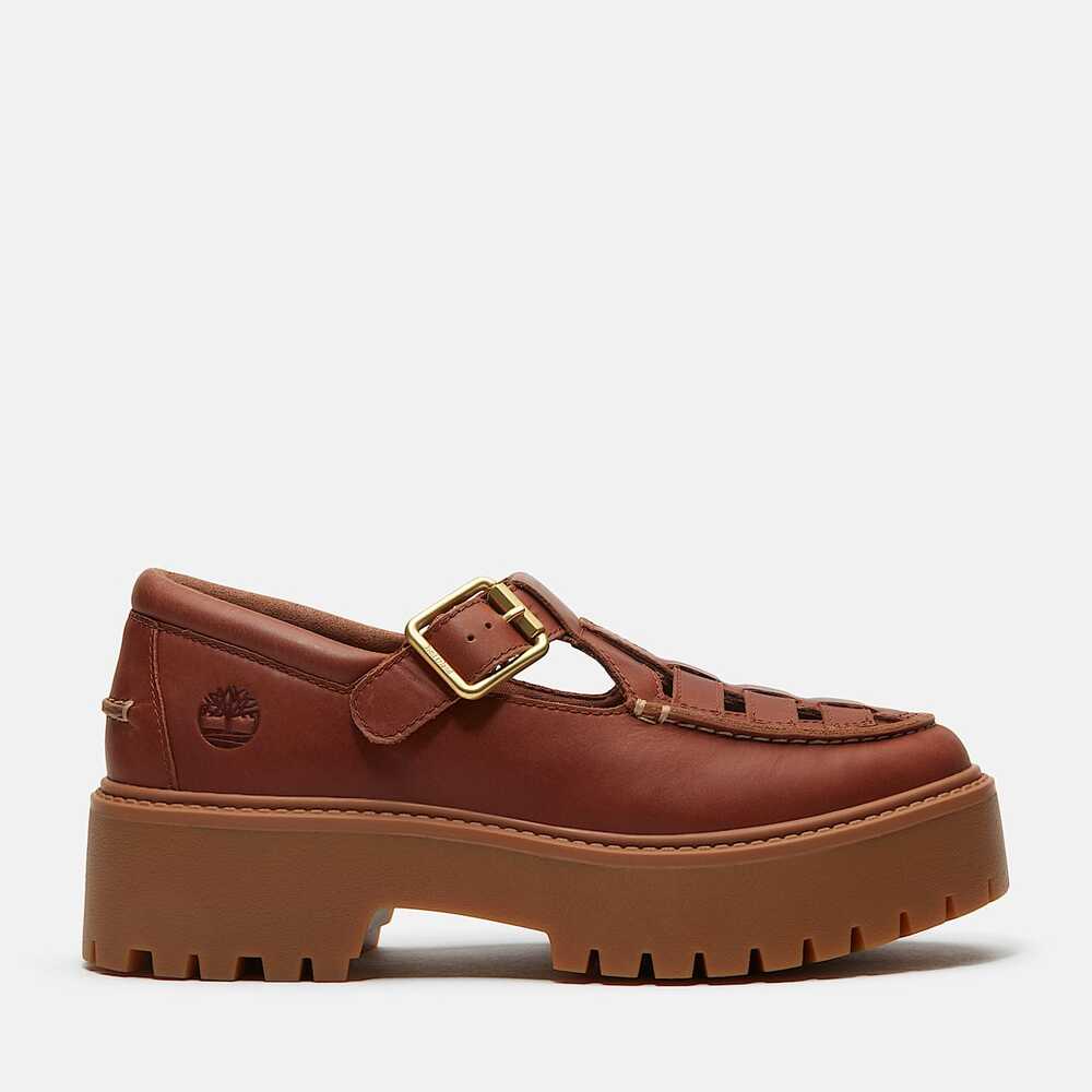 TIMBERLAND WOMEN'S 9 STONE STREET PLATFORM BUCKLE SHOE RUST FULL GRAIN LEATHER